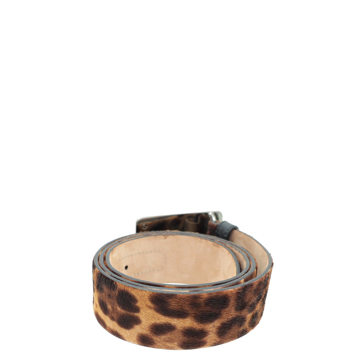 Dolce & Gabbana Brown Leopard Print Calf Hair Logo Plaque Belt 36