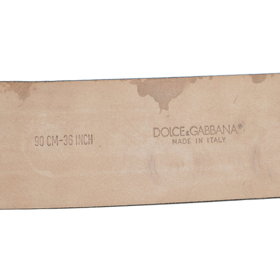 Dolce & Gabbana Brown Leopard Print Calf Hair Logo Plaque Belt 36
