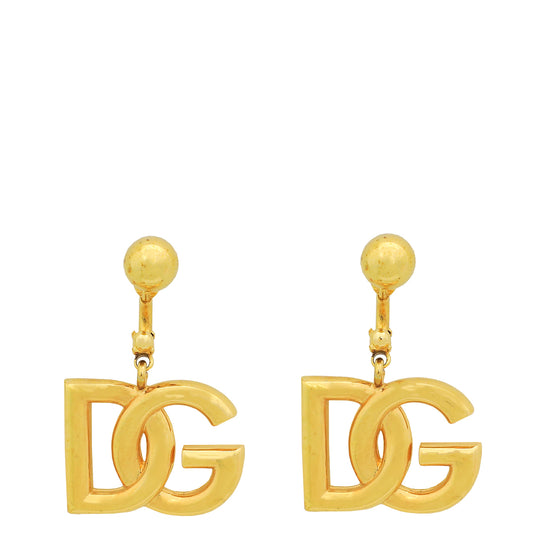 Dolce & Gabbana Gold Finish DG Logo Drop Earrings