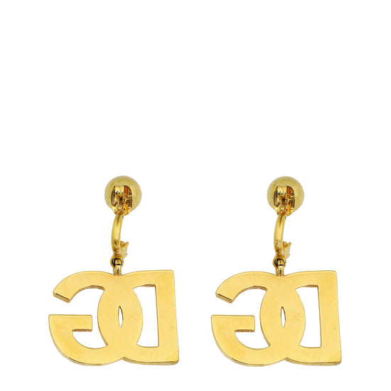 Dolce & Gabbana Gold Finish DG Logo Drop Earrings