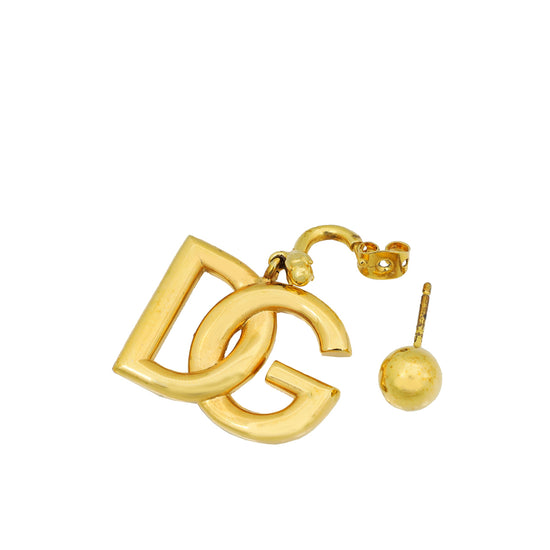 Dolce & Gabbana Gold Finish DG Logo Drop Earrings