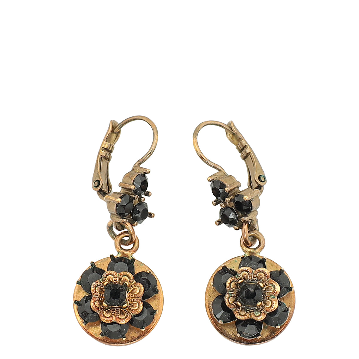 Dolce & Gabbana Black Crystal Flower Drop Earrings-Dolce & Gabbana-THE CLOSET