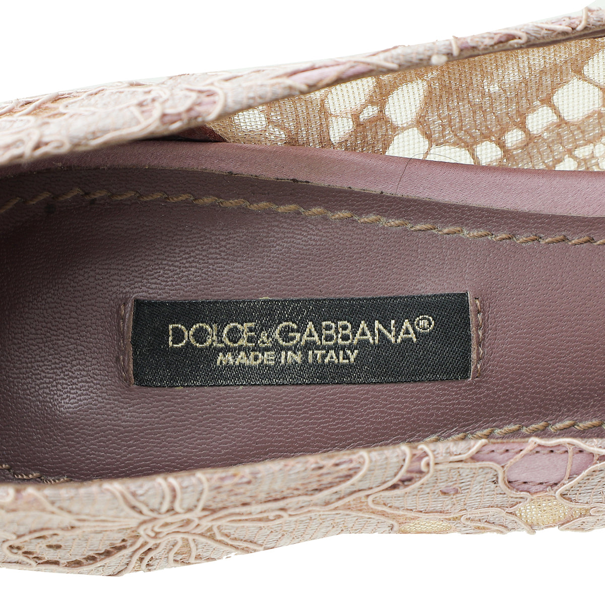 Dolce & Gabbana Pale Lilac Bellucci Lace Embellished Pump 36