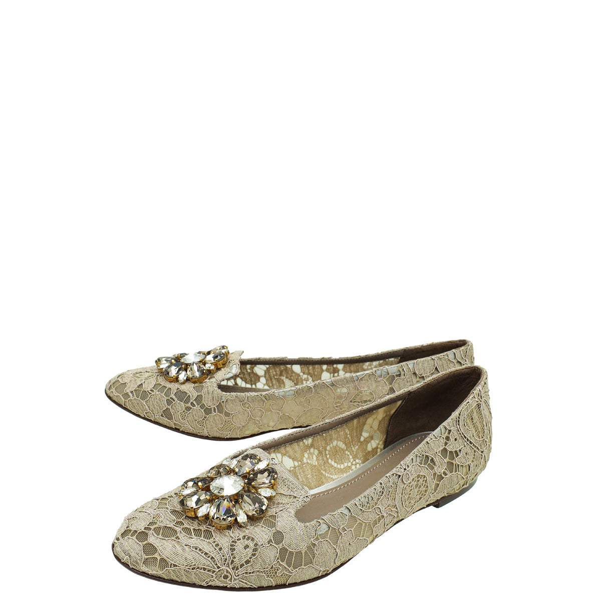 Dolce & Gabbana Light Brown Lace Bellucci Flats 38.5-Dolce & Gabbana-THE CLOSET