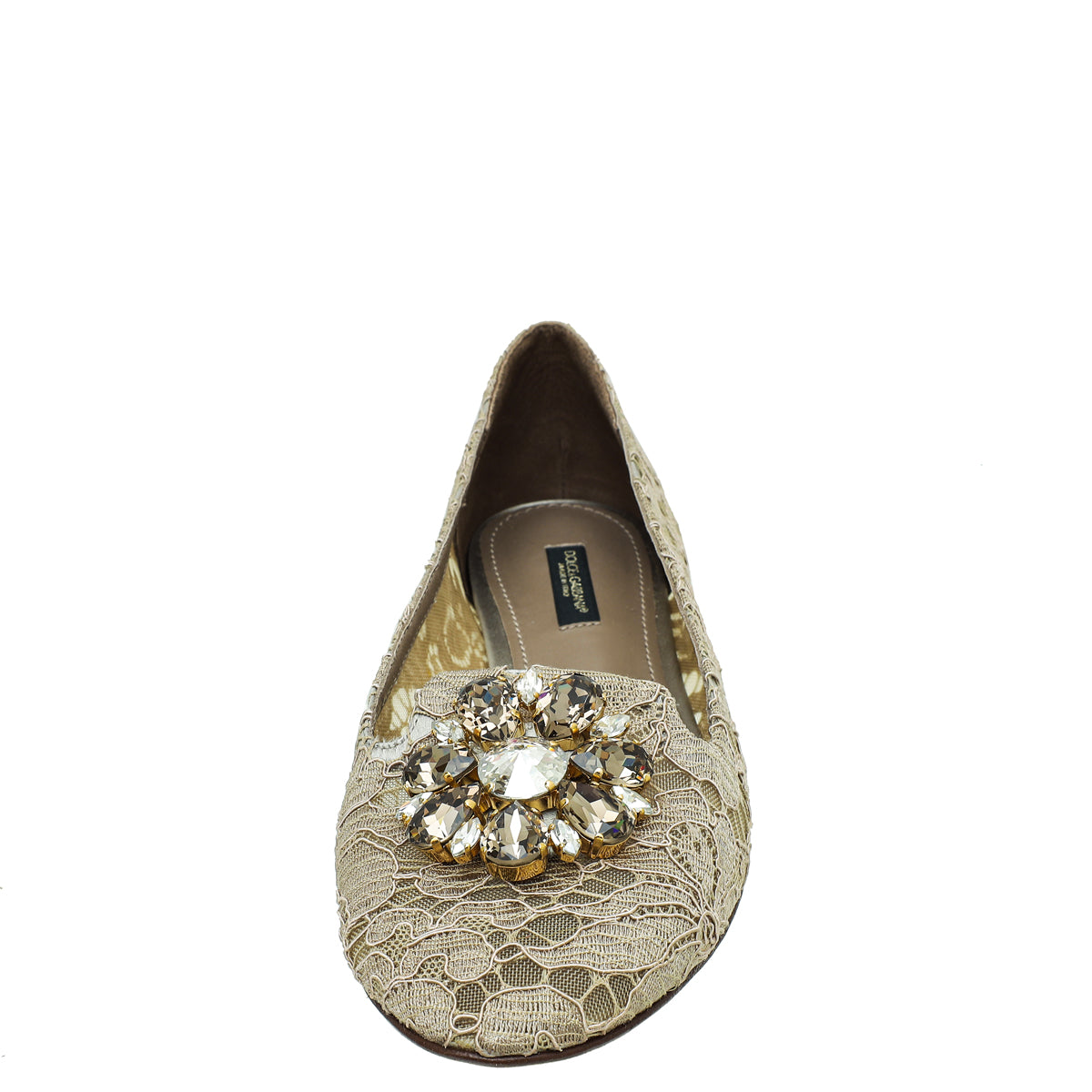 Dolce & Gabbana Light Brown Lace Bellucci Flats 38.5-Dolce & Gabbana-THE CLOSET