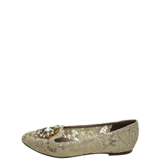 Dolce & Gabbana Light Brown Lace Bellucci Flats 38.5