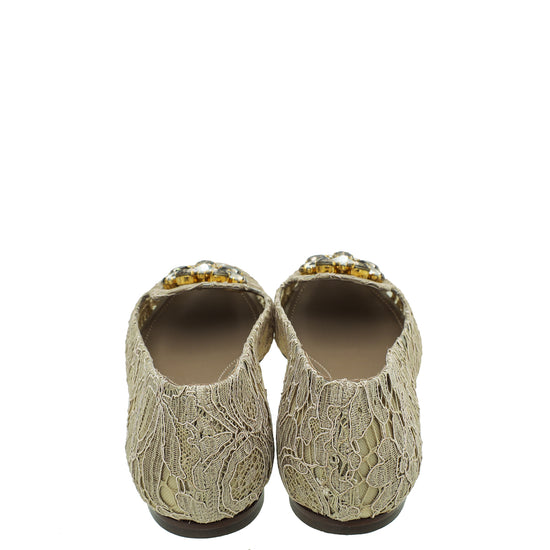 Dolce & Gabbana Light Brown Lace Bellucci Flats 38.5