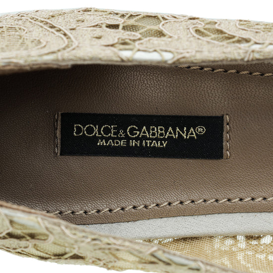 Dolce & Gabbana Light Brown Lace Bellucci Flats 38.5