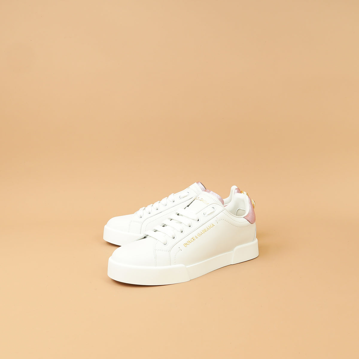 Dolce & Gabbana Bicolor Pearl-Detail Portofino Sneakers 37-Dolce & Gabbana-THE CLOSET