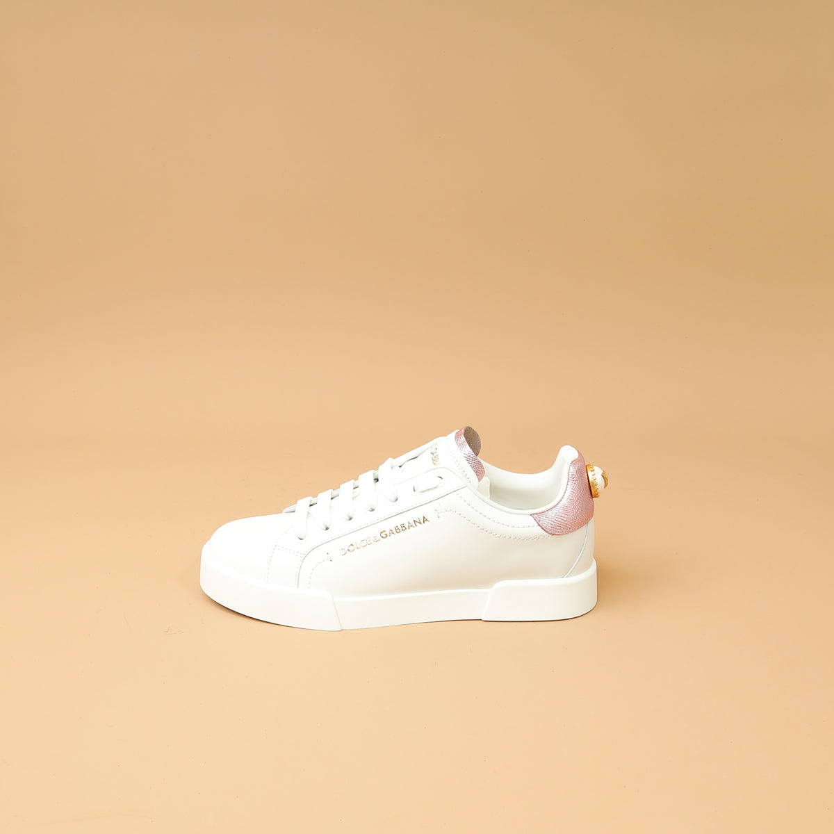 Dolce & Gabbana Bicolor Pearl-Detail Portofino Sneakers 37-Dolce & Gabbana-THE CLOSET