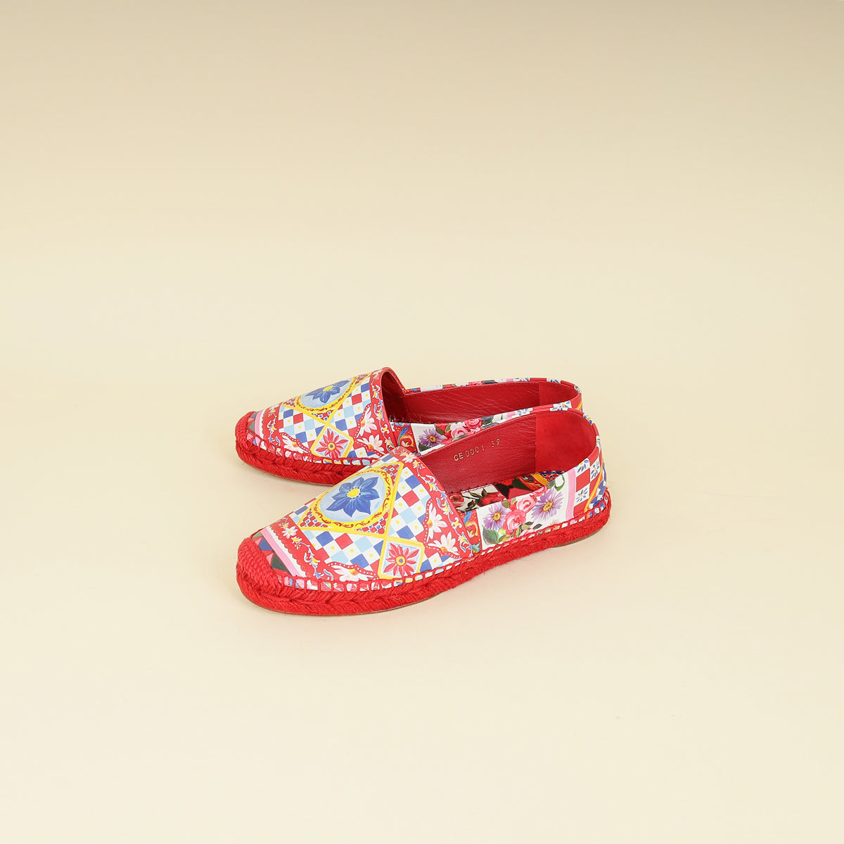 Dolce & Gabbana Red Multicolor Majolica Print Espadrille 39-Dolce & Gabbana-THE CLOSET