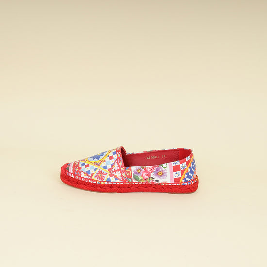 Dolce & Gabbana Red Multicolor Majolica Print Espadrille 39-Dolce & Gabbana-THE CLOSET