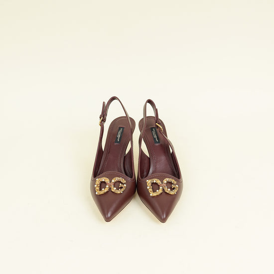 Dolce & Gabbana Burgundy DG Amore Slingback Pumps 39