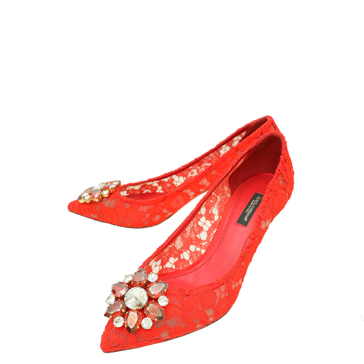 Dolce & Gabbana Red Bellucci Lace Embellished Pump 37-Dolce & Gabbana-THE CLOSET