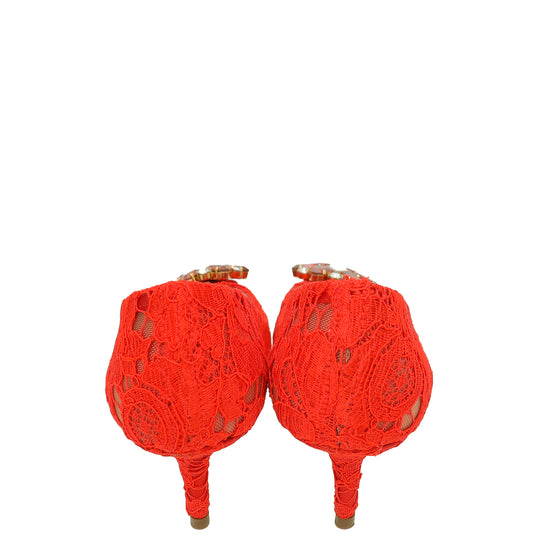 Dolce & Gabbana Red Bellucci Lace Embellished Pump 37