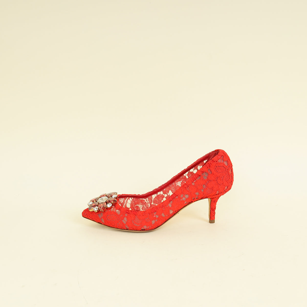 Dolce & Gabbana Red Bellucci Crystal Lace Pumps 36