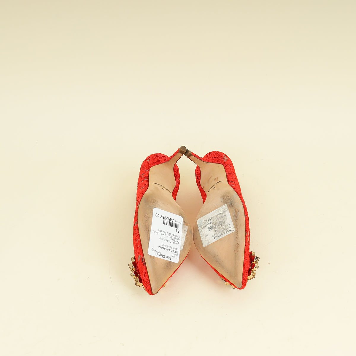 Dolce & Gabbana Red Bellucci Crystal Lace Pumps 36