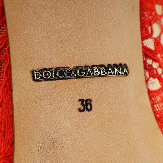 Dolce & Gabbana Red Bellucci Crystal Lace Pumps 36