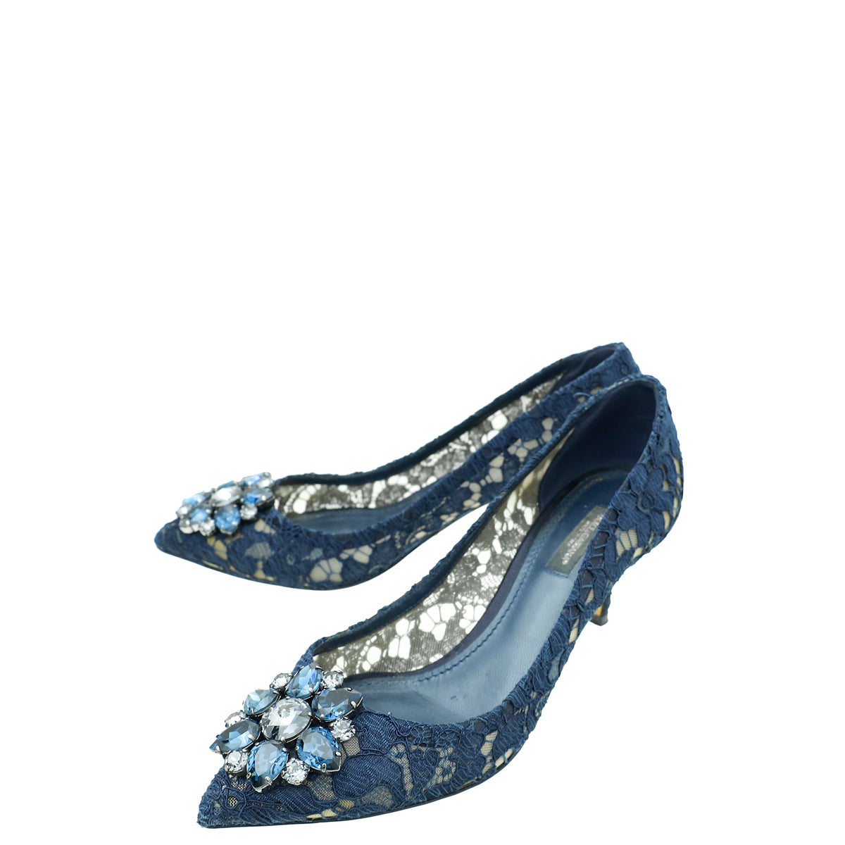 Dolce & Gabbana Navy Blue Bellucci Lace Embellished Pump 37.5-Dolce & Gabbana-THE CLOSET