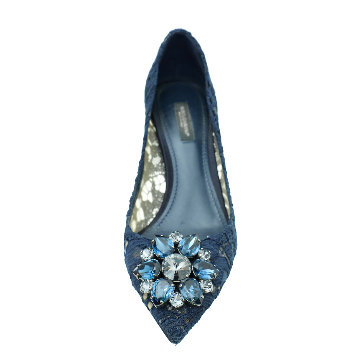 Dolce & Gabbana Navy Blue Bellucci Lace Embellished Pump 37.5