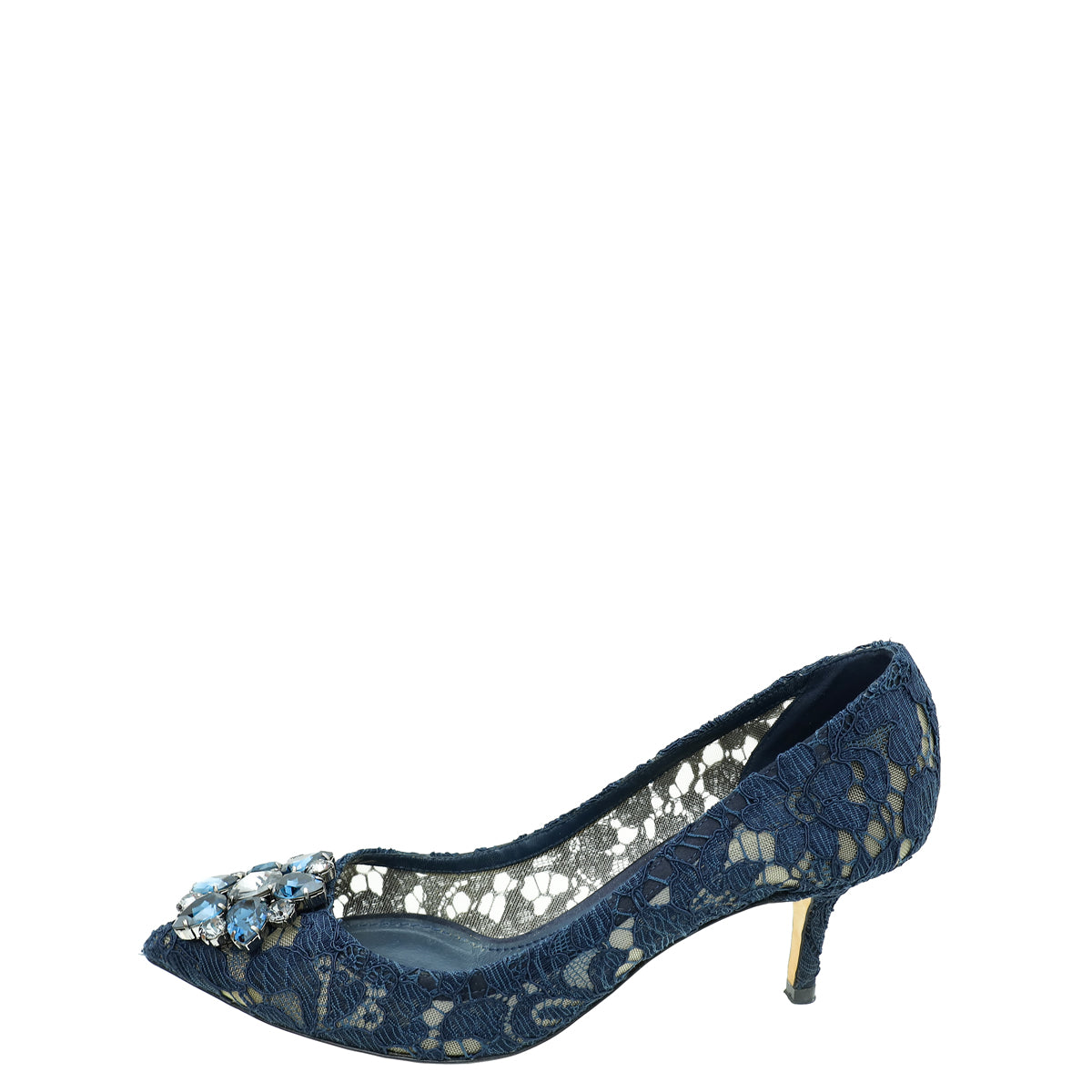 Dolce & Gabbana Navy Blue Bellucci Lace Embellished Pump 37.5