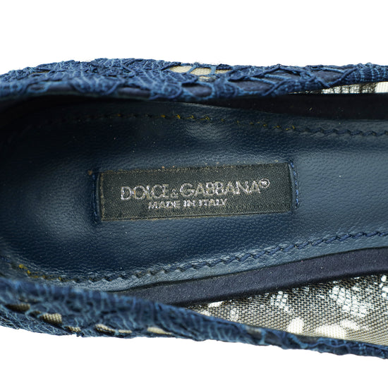 Dolce & Gabbana Navy Blue Bellucci Lace Embellished Pump 37.5