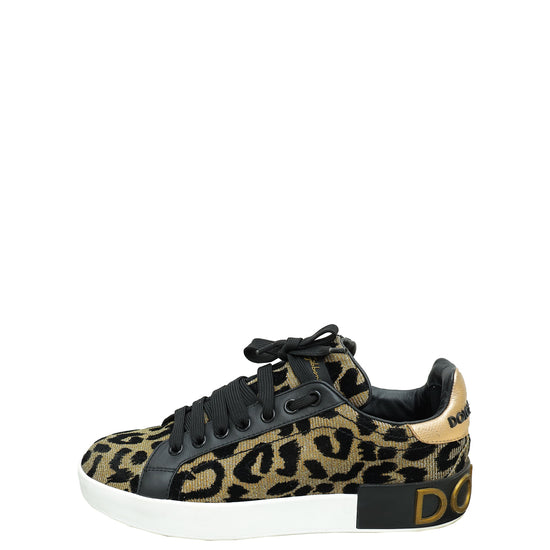 Dolce & Gabbana Multicolor Leopard Print Portofino Sneaker 37