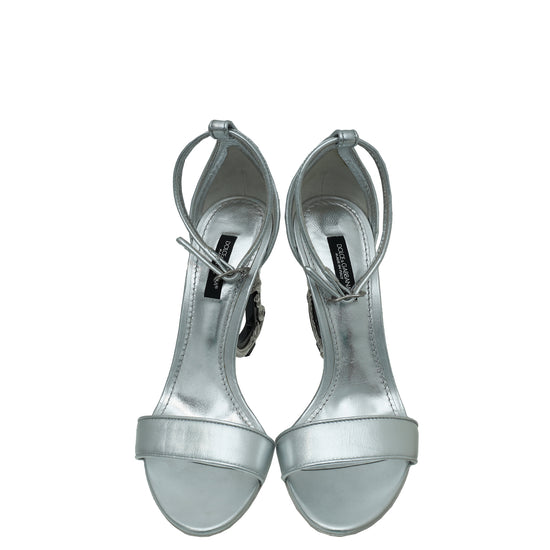Dolce & Gabbana Silver DG Baroque Heel Nappa Sandal 37