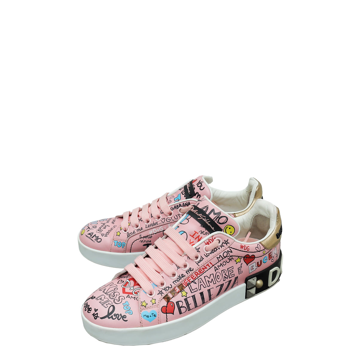 Dolce & Gabbana Pink Multicolor Graffiti Portofino Sneakers 37-Dolce & Gabbana-THE CLOSET