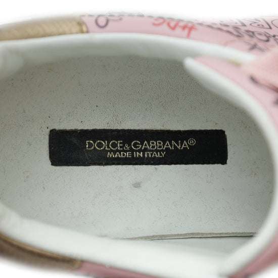 Dolce & Gabbana Pink Multicolor Graffiti Portofino Sneakers 37