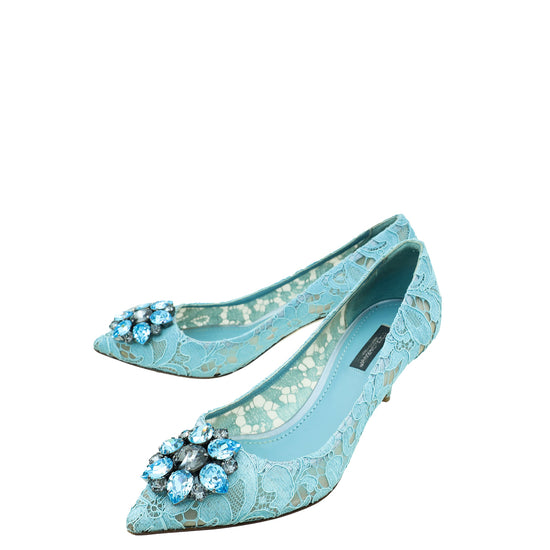 Dolce & Gabbana Blue Bellucci Lace Embellished Pump 37