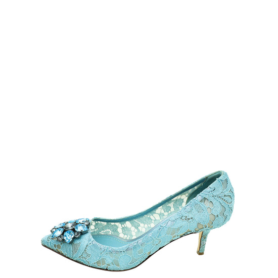 Dolce & Gabbana Blue Bellucci Lace Embellished Pump 37