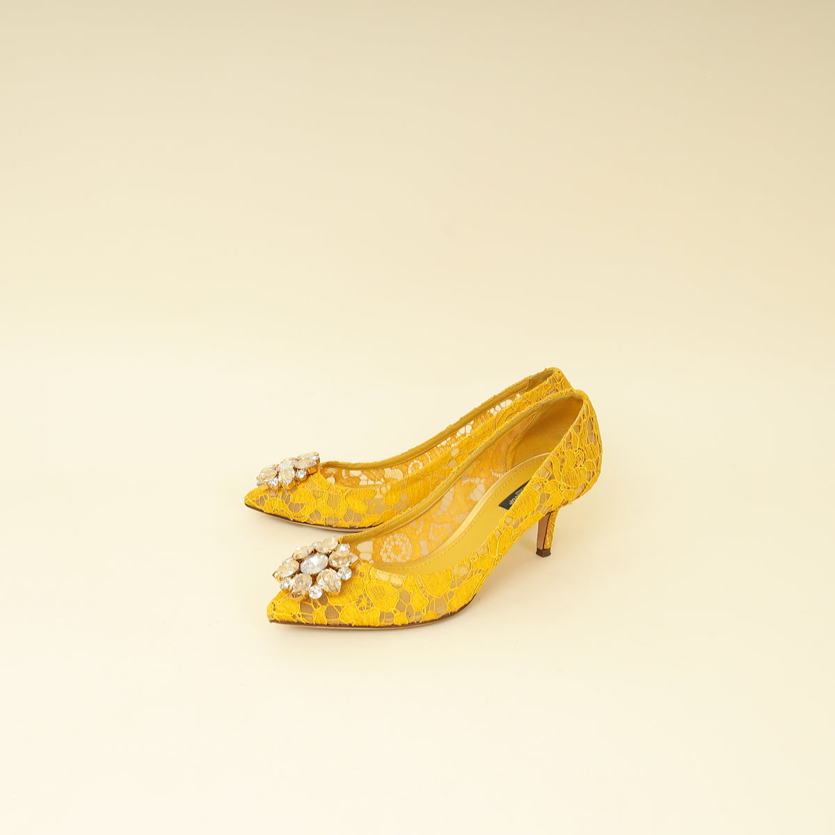 Dolce & Gabbana Yellow Bellucci Crystal Lace Pumps 37-Dolce & Gabbana-THE CLOSET