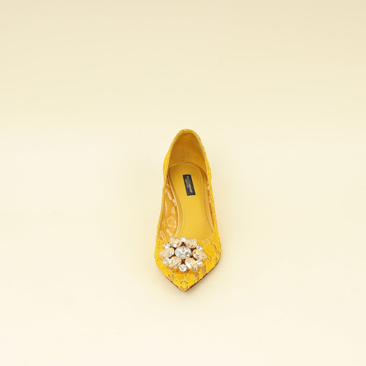 Dolce & Gabbana Yellow Bellucci Crystal Lace Pumps 37-Dolce & Gabbana-THE CLOSET