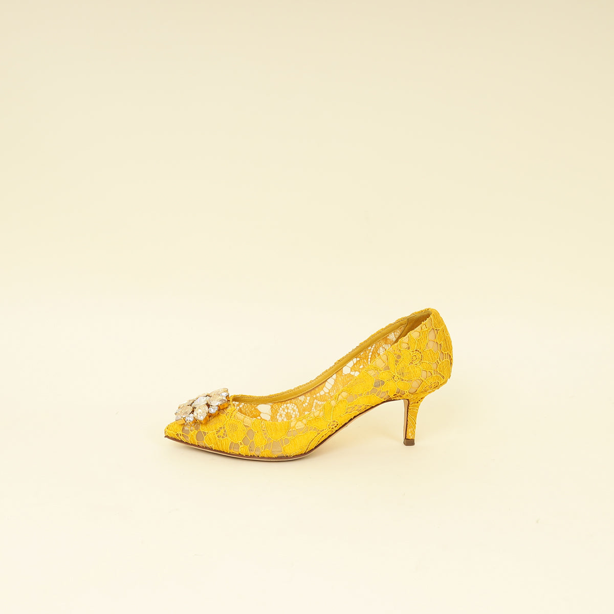 Dolce & Gabbana Yellow Bellucci Crystal Lace Pumps 37-Dolce & Gabbana-THE CLOSET
