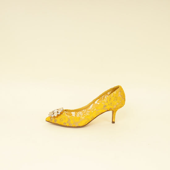 Dolce & Gabbana Yellow Bellucci Crystal Lace Pumps 37-Dolce & Gabbana-THE CLOSET