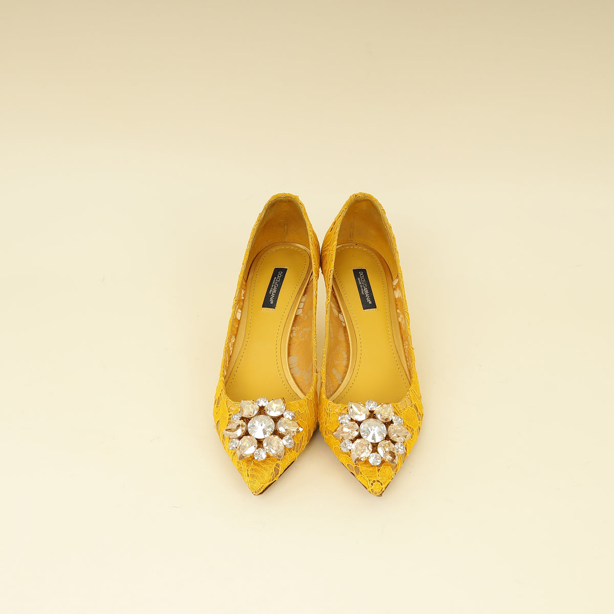 Dolce & Gabbana Yellow Bellucci Crystal Lace Pumps 37-Dolce & Gabbana-THE CLOSET