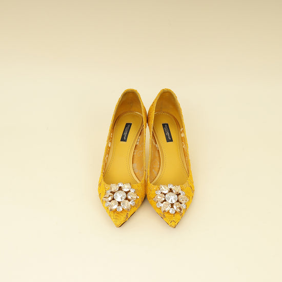 Dolce & Gabbana Yellow Bellucci Crystal Lace Pumps 37-Dolce & Gabbana-THE CLOSET