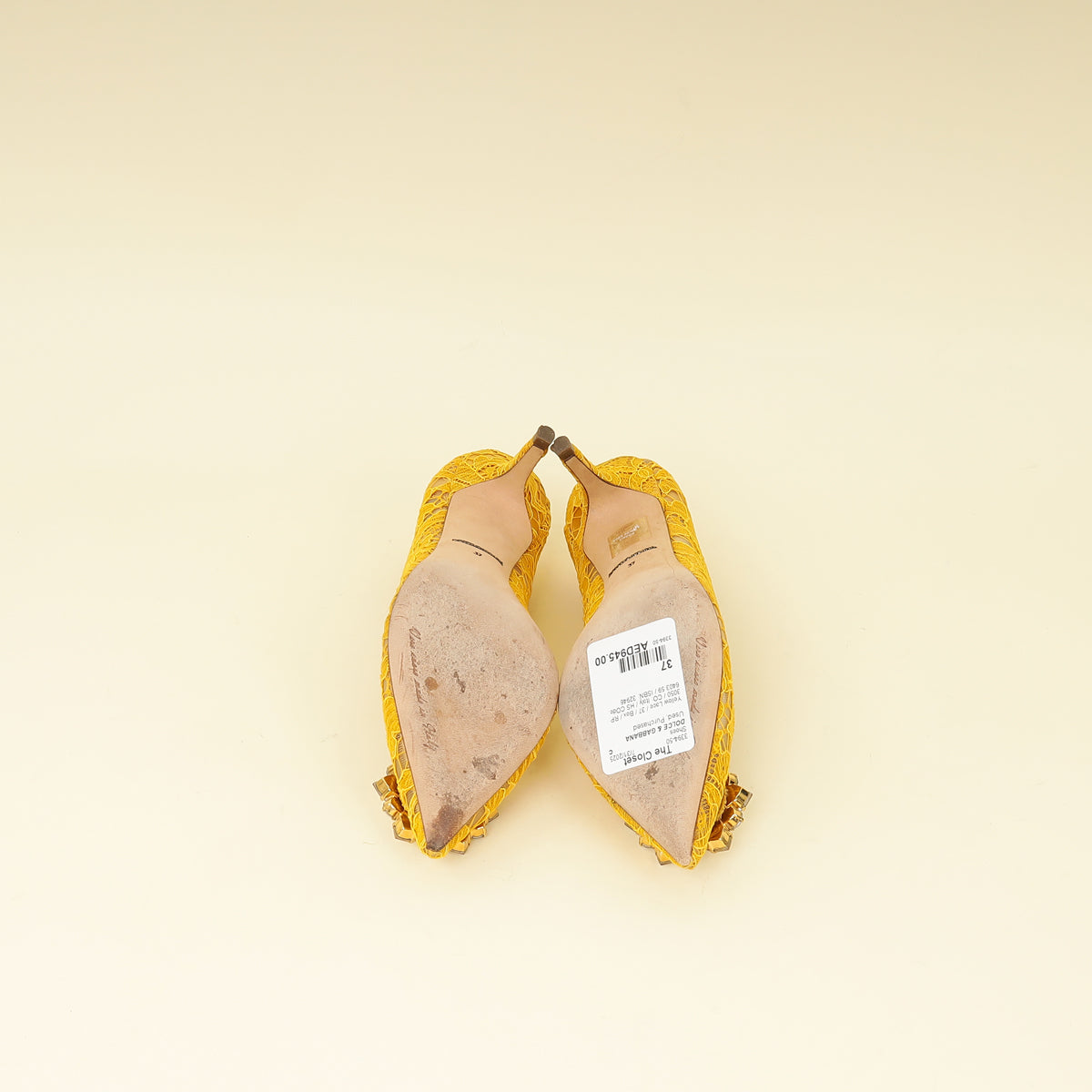 Dolce & Gabbana Yellow Bellucci Crystal Lace Pumps 37-Dolce & Gabbana-THE CLOSET