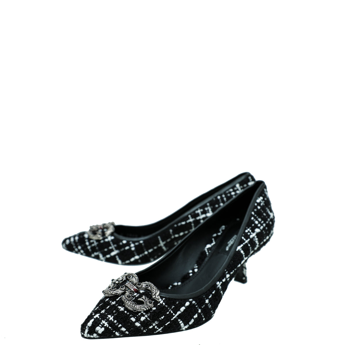 Dolce & Gabbana Bicolor Tweed DG Amore Pumps 37-Dolce & Gabbana-THE CLOSET