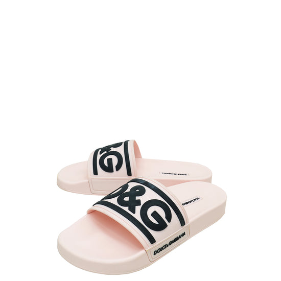 Dolce & Gabbana Light Pink Logo Print Rubber Slide Sandal 38