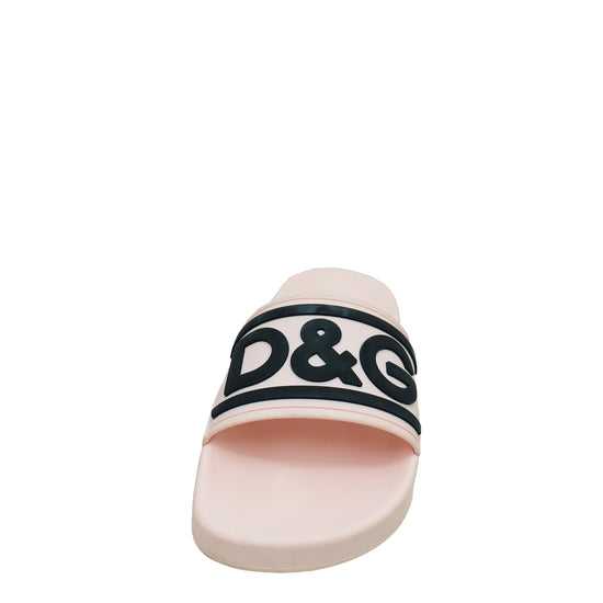 Dolce & Gabbana Light Pink Logo Print Rubber Slide Sandal 38