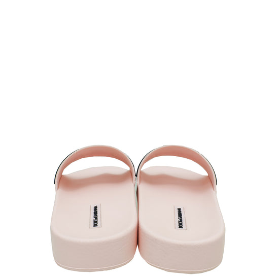 Dolce & Gabbana Light Pink Logo Print Rubber Slide Sandal 38