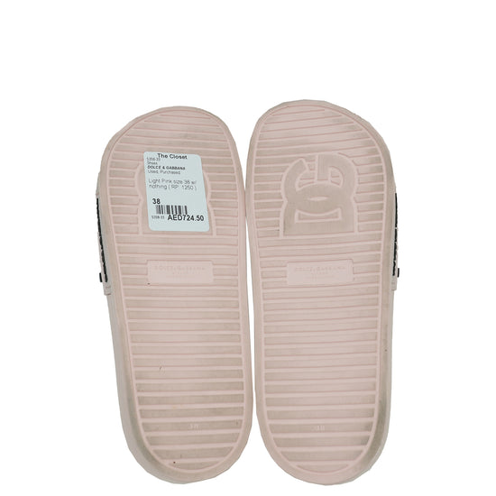 Dolce & Gabbana Light Pink Logo Print Rubber Slide Sandal 38