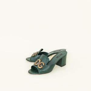 Dolce & Gabbana Green DG Amore Heeled Mules 39.5