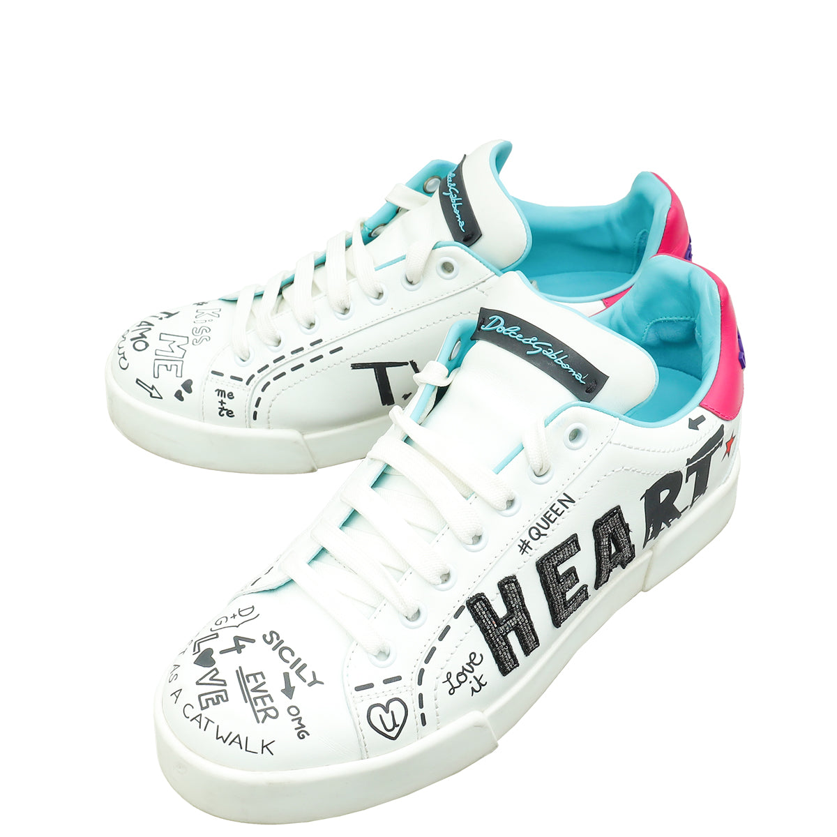 Dolce & Gabbana White Multicolor Portofino Printed Sneaker 39.5-Dolce & Gabbana-THE CLOSET