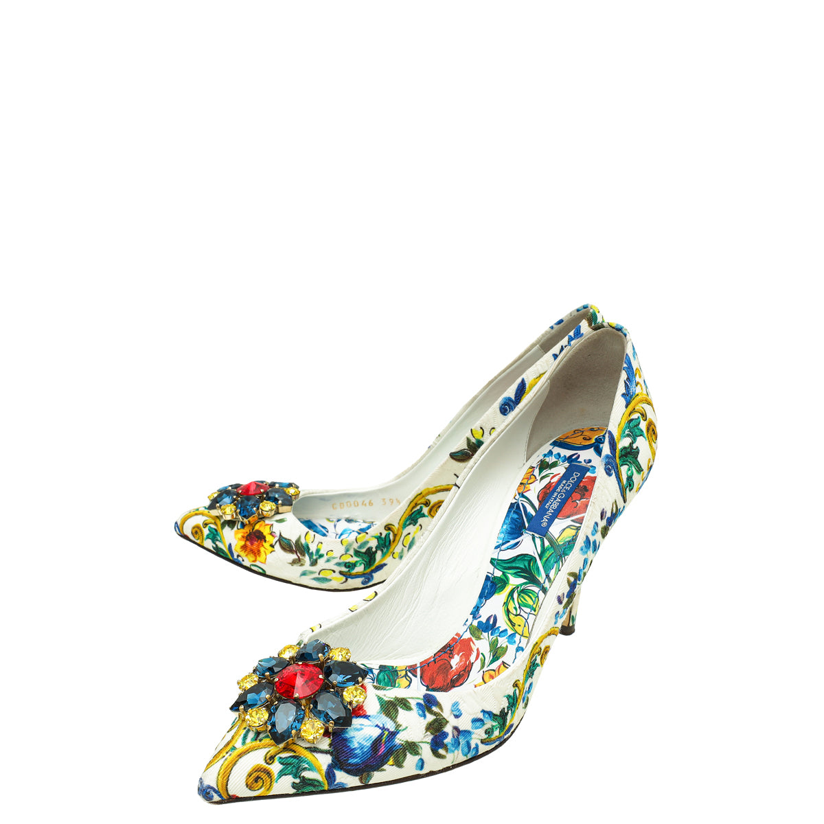 Dolce & Gabbana White Multicolor Majolica Bellucci Pumps 39.5-Dolce & Gabbana-THE CLOSET