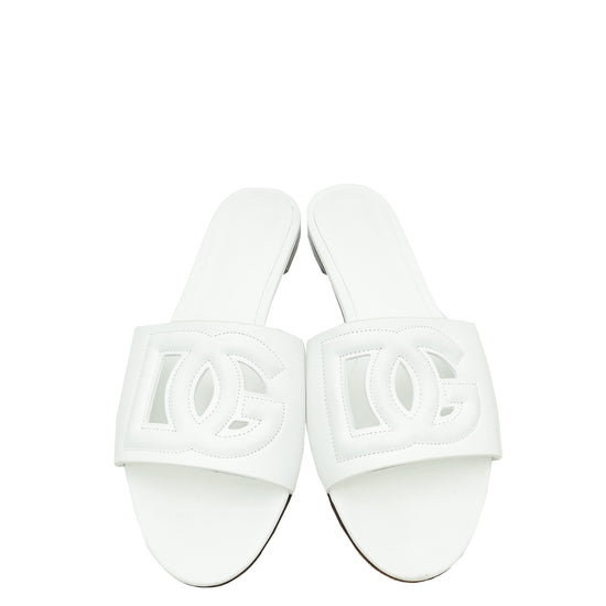 Dolce & Gabbana White DG Logo Flat Mules 39.5