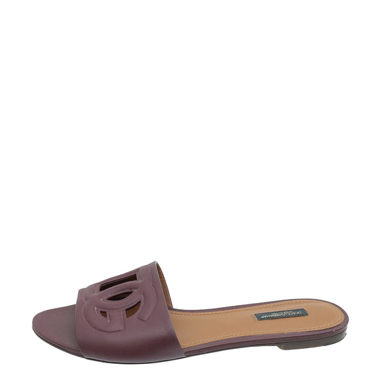 Dolce & Gabbana Burgundy Bianca Logo Slide Sandals 39-Dolce & Gabbana-THE CLOSET