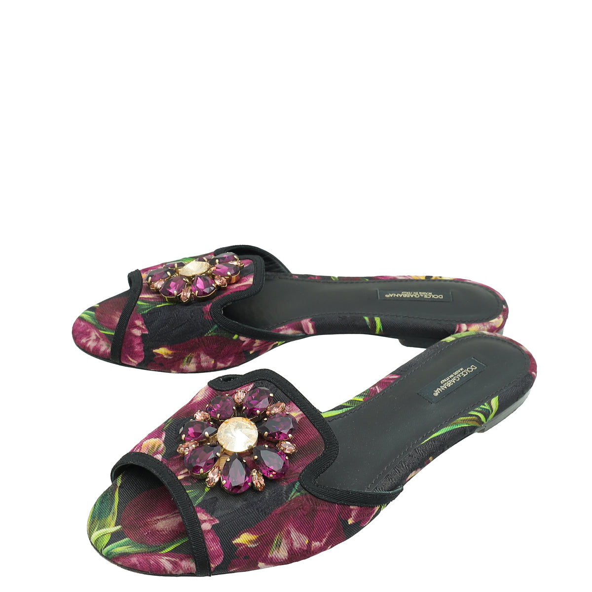Dolce & Gabbana Multicolor Bellucci Embellished Flat Sandal 39Printed Canvas